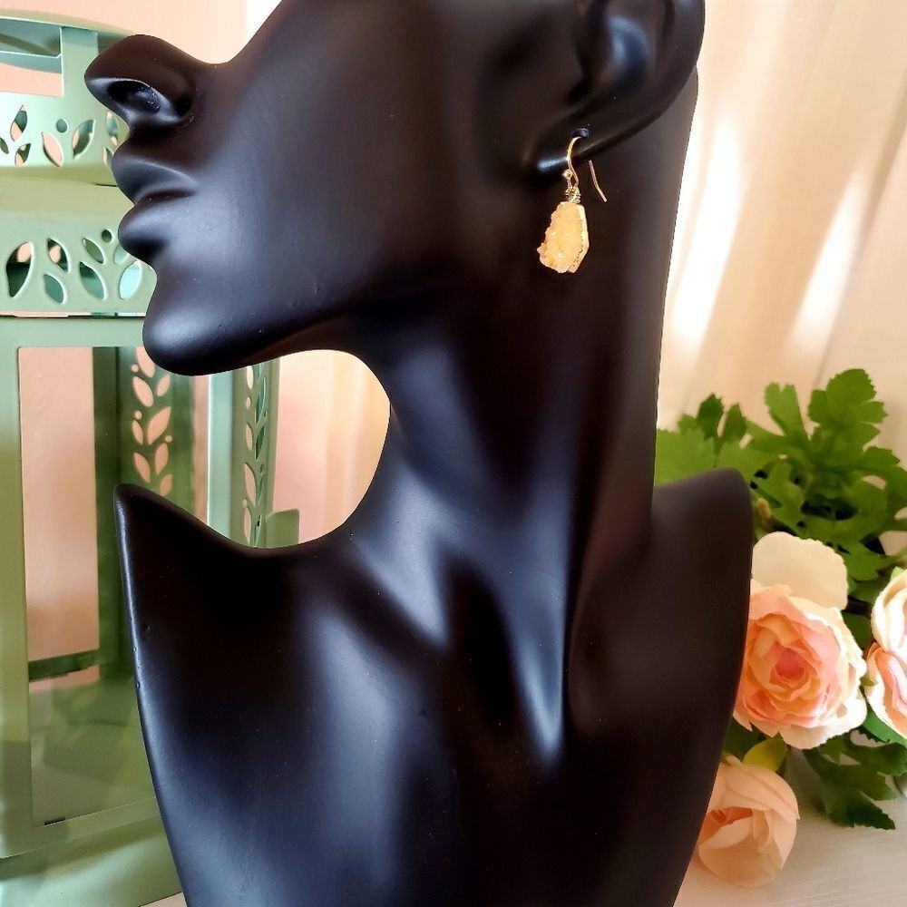 𝅺GOLDTONE Trimmed Yellow Druzy Earrings